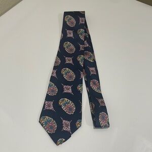 Yves Saint Laurent Navy With Colorful Medallions 100% Silk Tie—Excellent Cond!